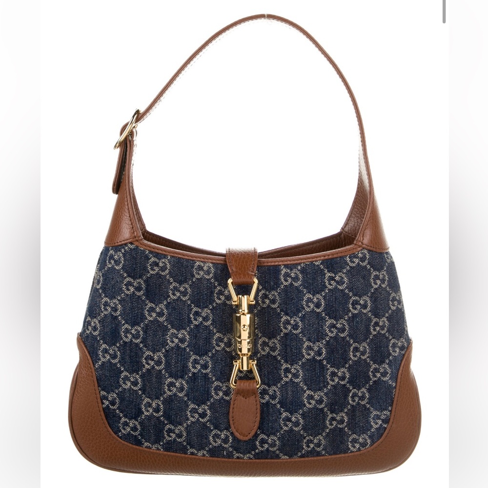 Gucci small GG denim Jackie 1961 hobo bag.